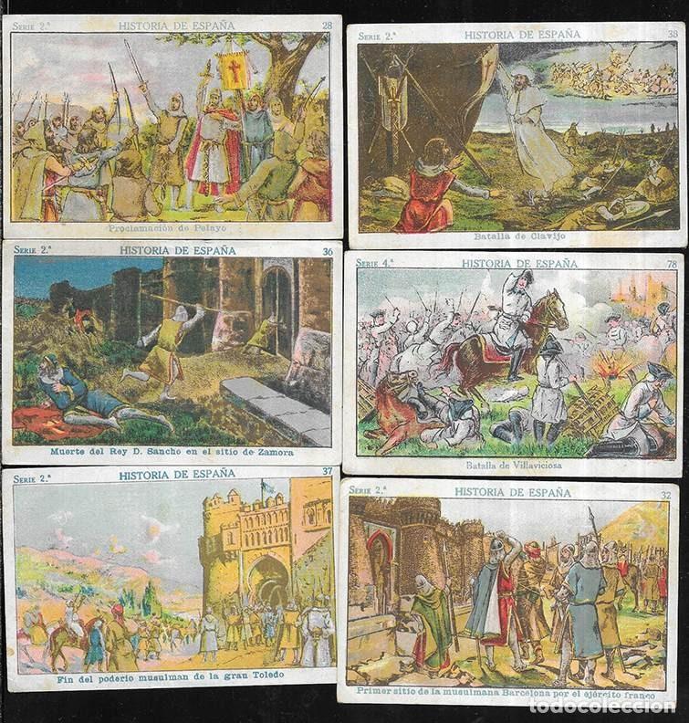 Coleccionismo cromos antiguos: Cromo. Historia de Espa&ntilde;a. Serie 2&ordf; n&ordm;s 28-36-37-38-78-82 sin publicidad 1920