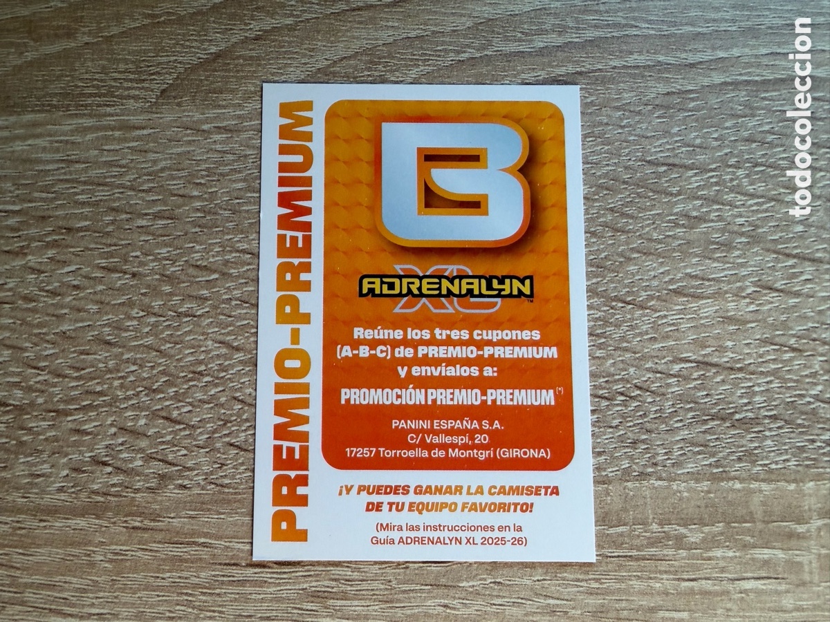 Coleccionismo cromos antiguos: CUPON B PREMIO PREMIUM B PANINI ADRENALYN XL LALIGA EA SPORTS 2025 2026 25 26