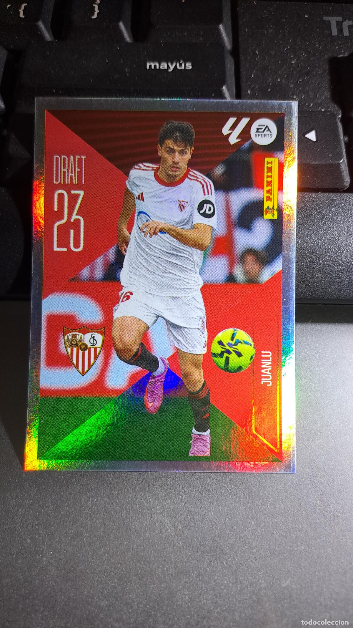 Coleccionismo cromos antiguos: CROMO JUANLU 14 DRAFT 23 14 SEVILLA LIGA 2026 2027 26 27 ESTE PANINI NUNCA PEGADO