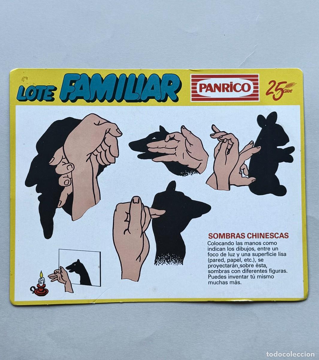 Coleccionismo cromos antiguos: Cart&oacute;n publicitario Panrico. Lote familiar. Sombras chinescas.