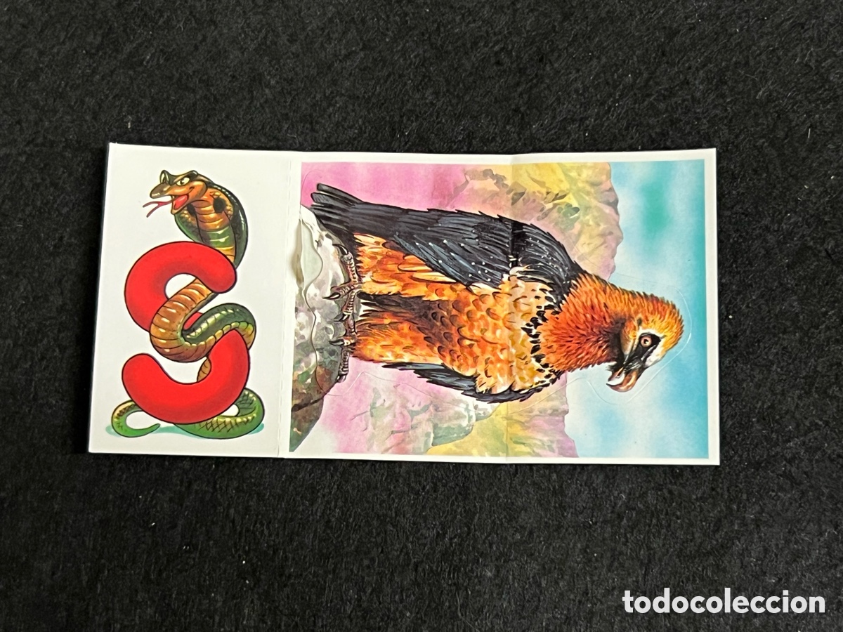 Coleccionismo cromos antiguos: CROMO BOLLYCAO FAUNA EN PELIGRO QUEBRANTAHUESOS 2 ANIMALETRAS LETRA S SERPIENTE COBRA.