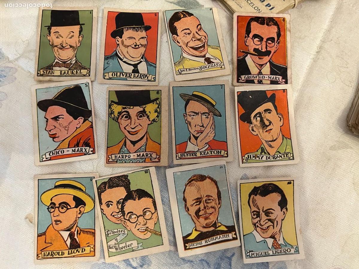 Coleccionismo cromos antiguos: cromos cultura a&ntilde;os 40 oliver y hardy hermanos marx buster keaton y otros actores como se ven
