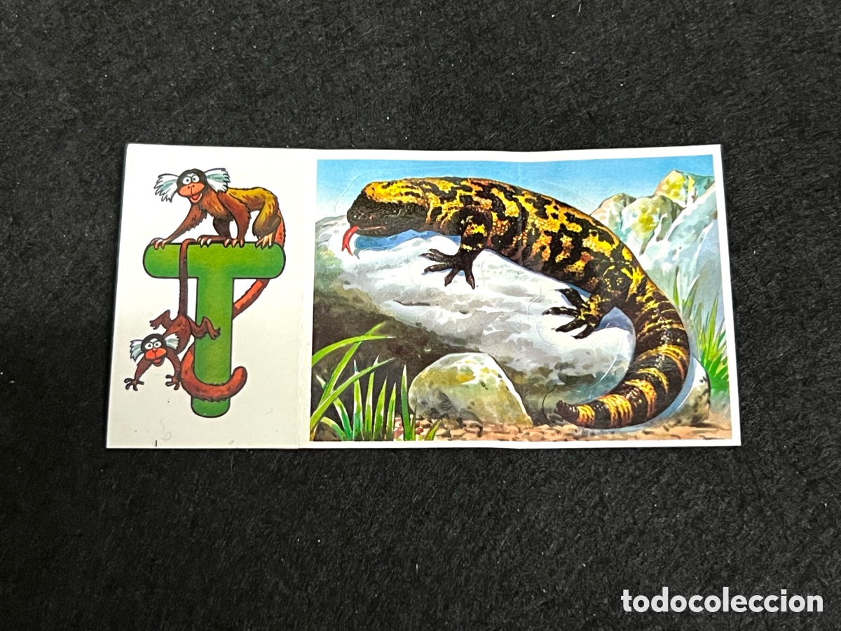 Coleccionismo cromos antiguos: CROMO BOLLYCAO FAUNA EN PELIGRO MONSTRUO DE GILA 27 ANIMALETRAS LETRA T TITI.