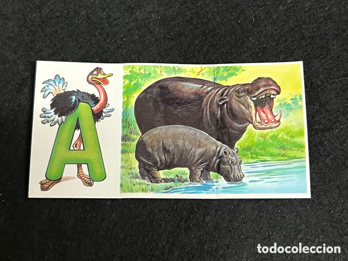 Coleccionismo cromos antiguos: CROMO BOLLYCAO FAUNA EN PELIGRO HIPOPOTAMO PIGMEO 20 ANIMALETRAS LETRA A AVESTRUZ.