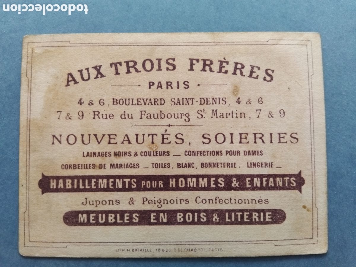 Coleccionismo cromos antiguos: Cromo propaganda Aux Trois Freres - Foto 2