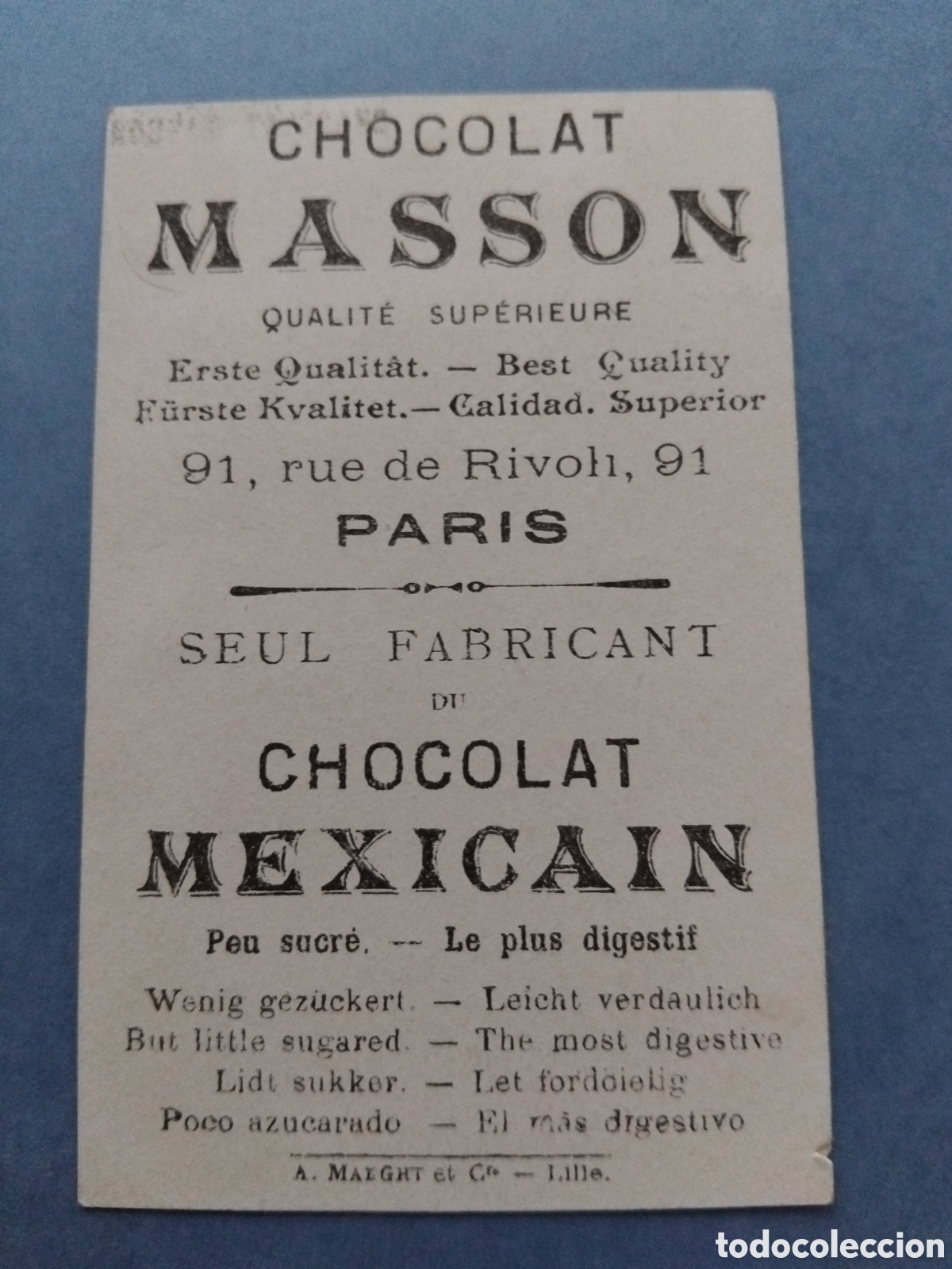 Coleccionismo cromos antiguos: Cromo propaganda chocolate Masson - Foto 2
