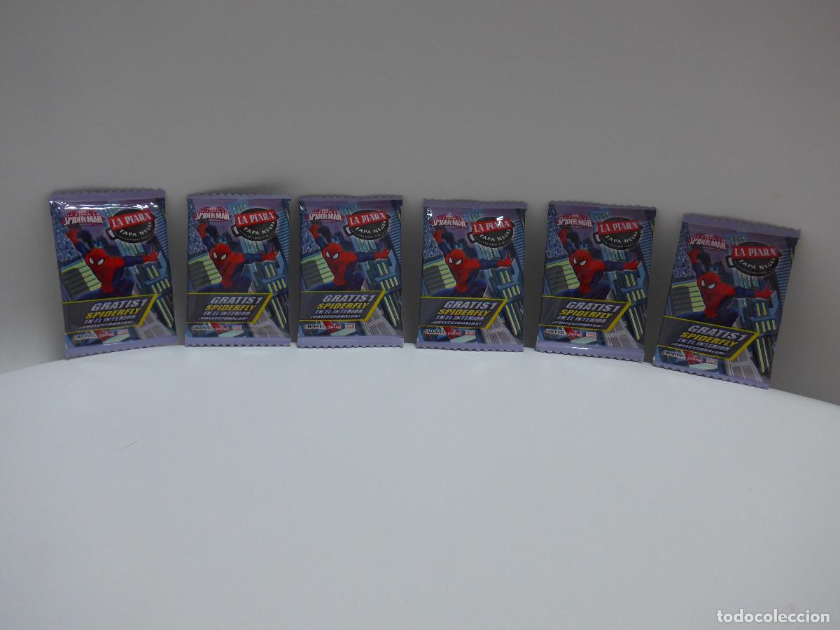 Coleccionismo cromos antiguos: 6 SOBRES CERRADOS CROMOS SPIDERFLY SPIDER-MAN DE LA PIARA TAPA NEGRA