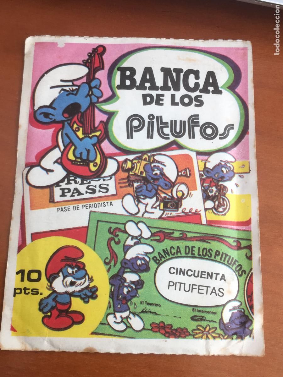 Collectionnisme Cartes &agrave; collectionner anciennes: la banca de los pitufos sobre de cromos sin abrir cerrado
