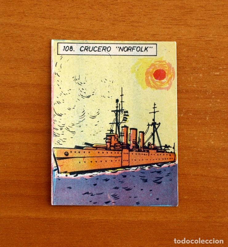Coleccionismo cromos antiguos: Esp&iacute;a -Armas de la Segunda 2&ordf; Guerra Mundial -Cromo N&ordm; 108 Crucero Norfolk -Editorial Maga A&ntilde;o 1963