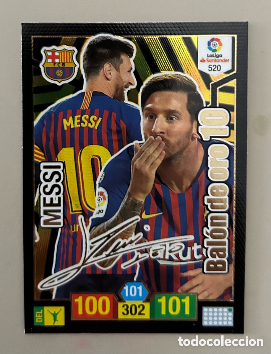 Coleccionismo cromos antiguos: Messi Bal&oacute;n Oro 10 Firmado Adrenalyn 2018-19