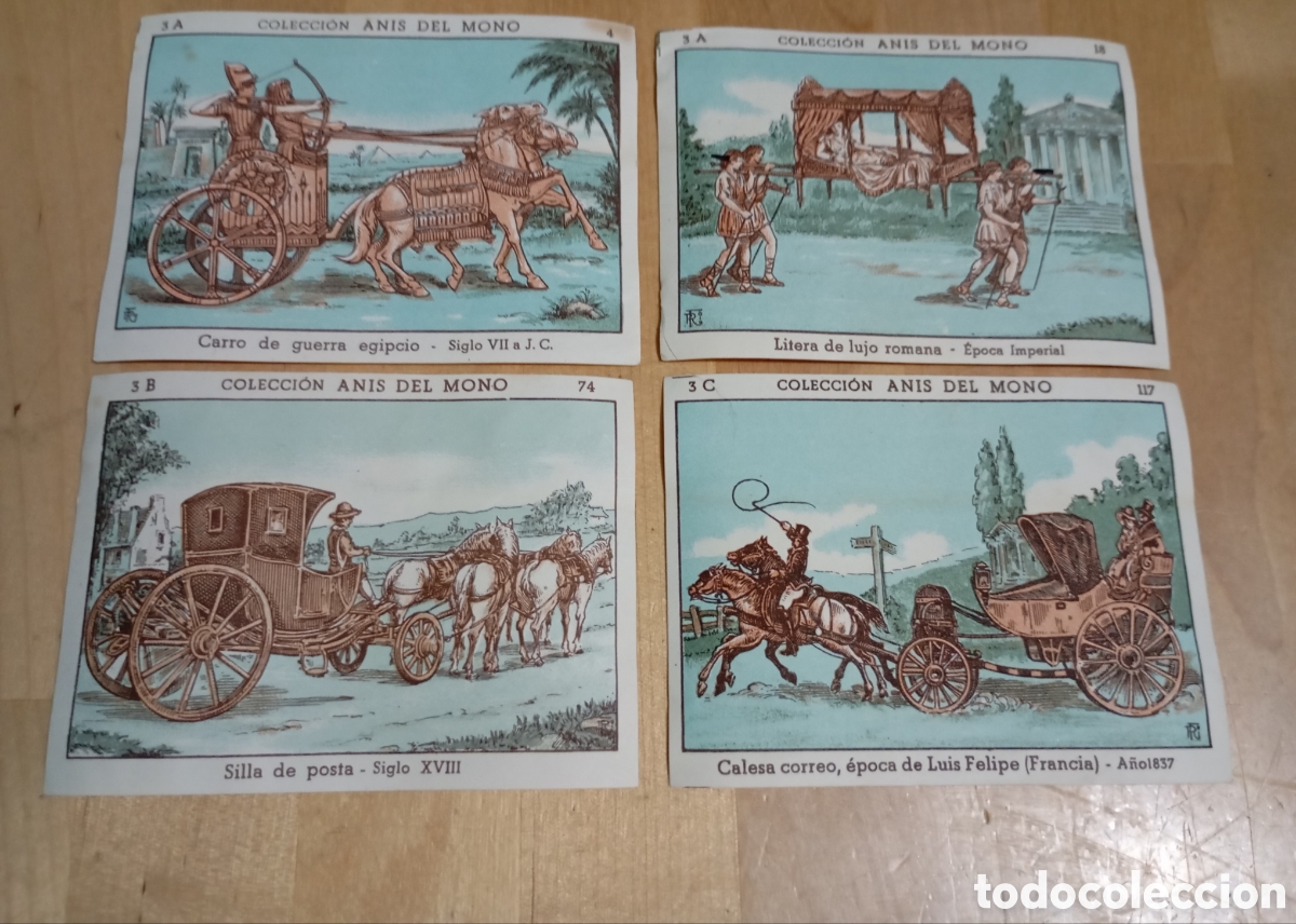 Coleccionismo cromos antiguos: AN&Iacute;S DEL MONO 4 Cromos Colecci&oacute;n La locomoci&oacute;n terrestre a trav&eacute;s de los tiempos n&deg; 4 18 74 117