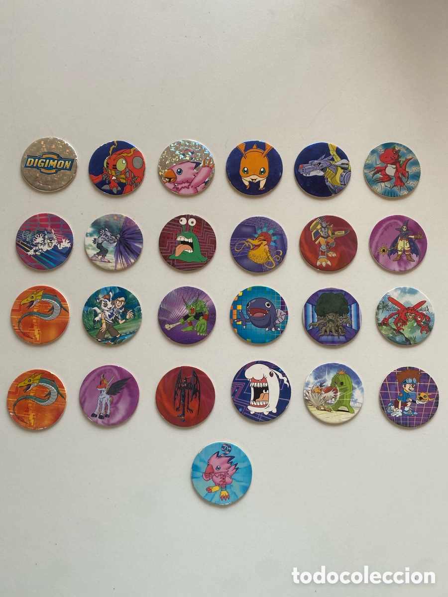 Coleccionismo cromos antiguos: Lote 25 Tazos Digimon Matutano (A&ntilde;o 2000) - Con Hologr&aacute;fico Biyomon y Protagonistas