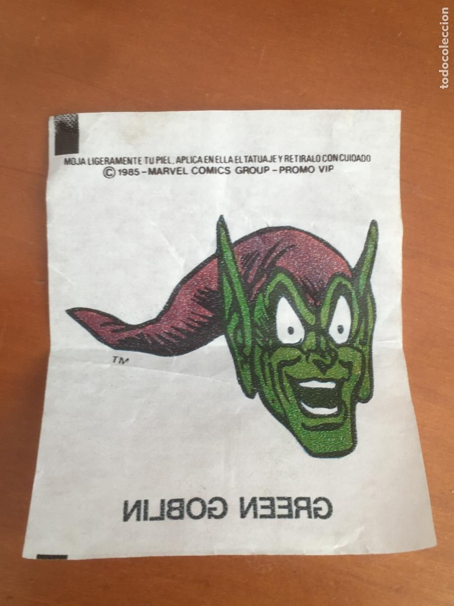 Coleccionismo cromos antiguos: chicle marvel green goblin tatuaje cromo original nunca pegado