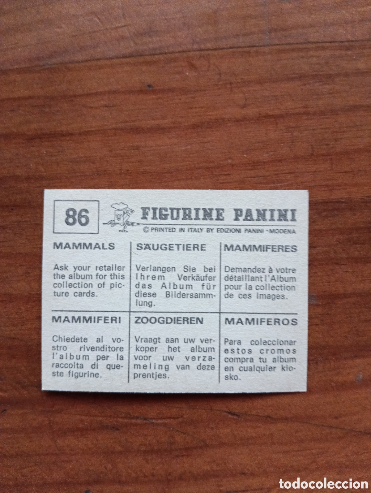 Coleccionismo cromos antiguos: Cromo 86 Panini Mam&iacute;feros - Foto 2