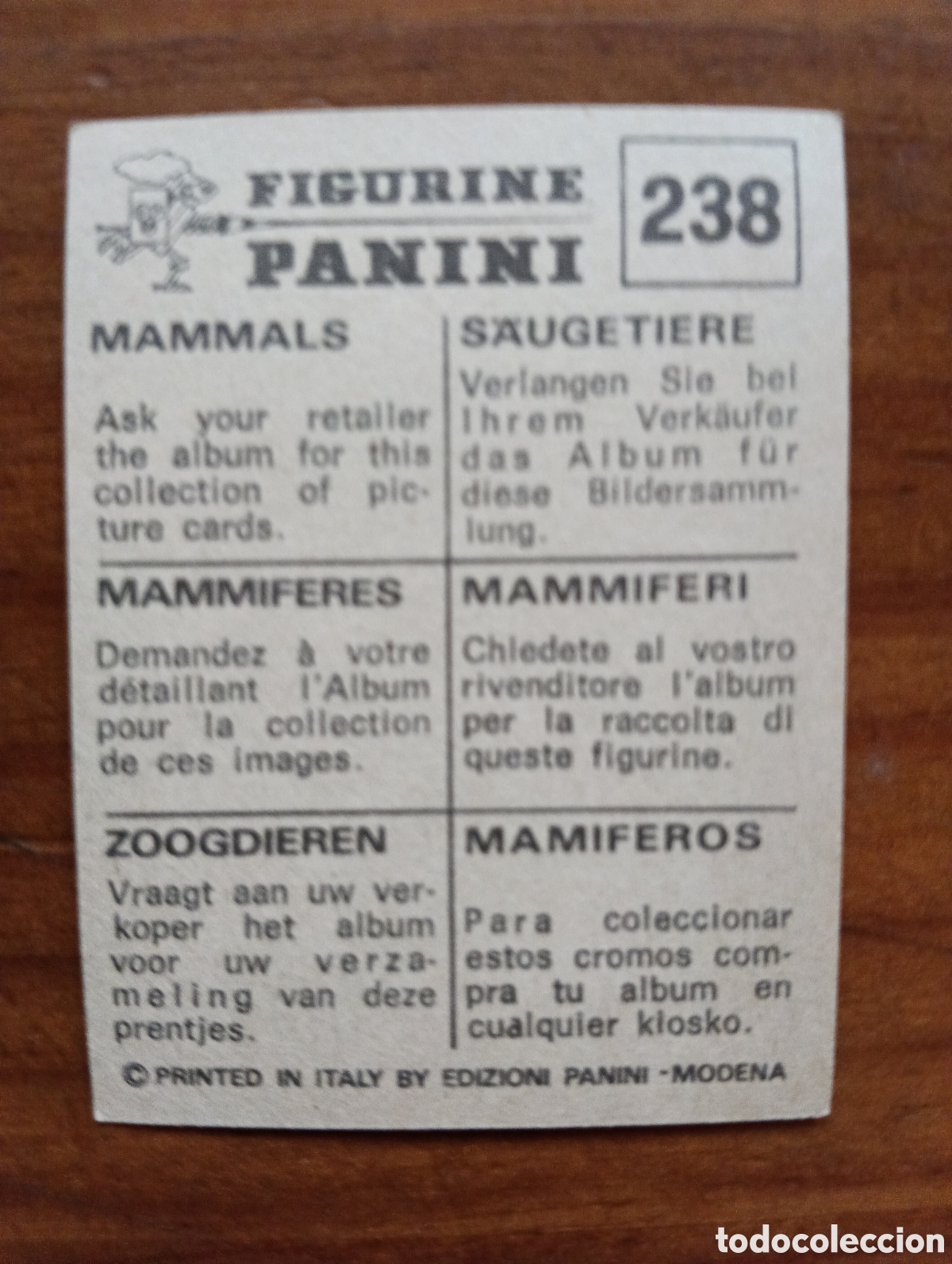 Coleccionismo cromos antiguos: cromo Panini Mam&iacute;feros 238 - Foto 2