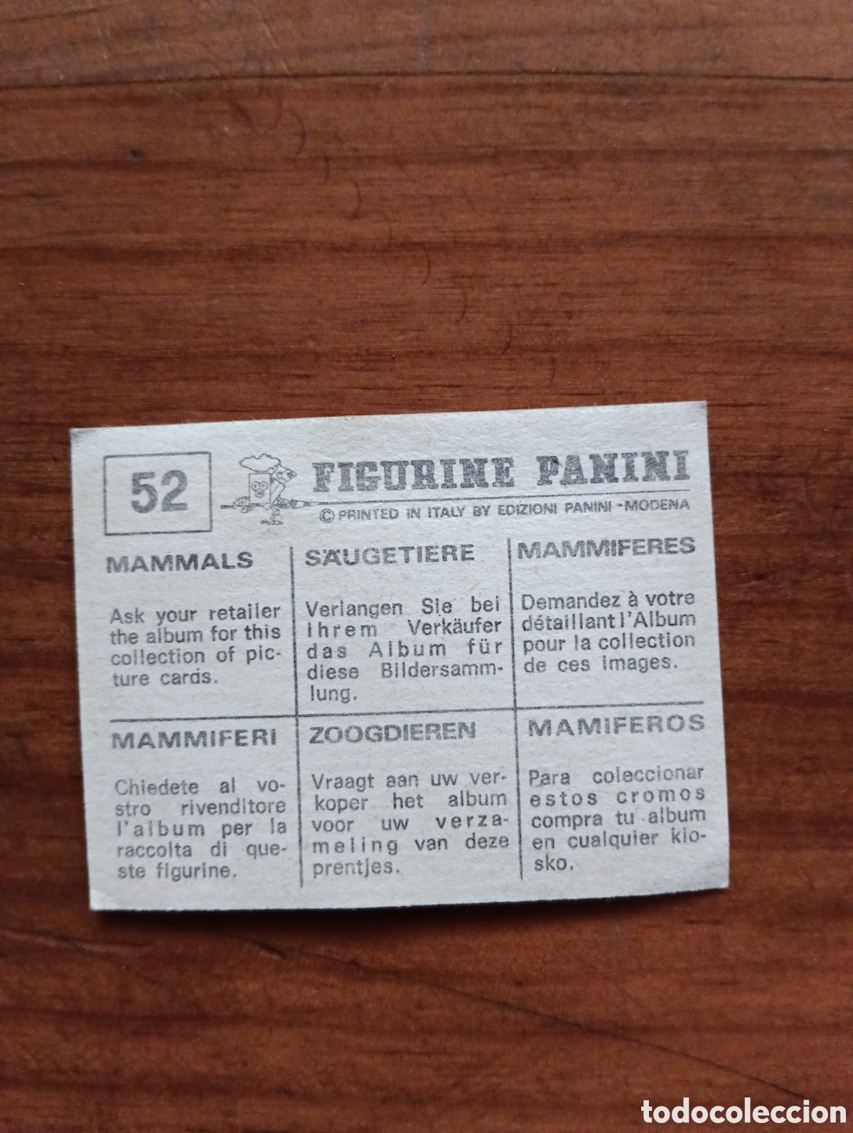Coleccionismo cromos antiguos: Cromo Panini Mam&iacute;feros N&deg; 52 - Foto 2