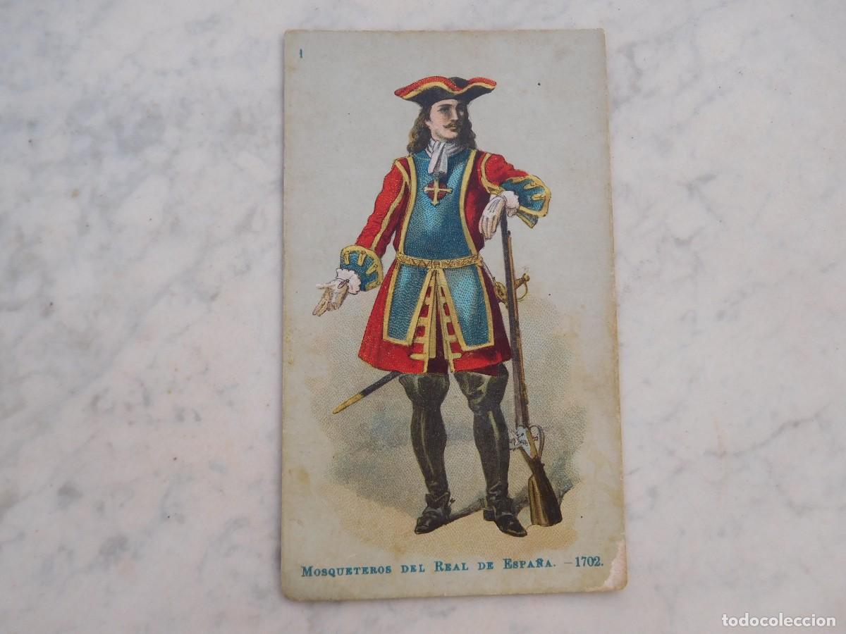 Coleccionismo cromos antiguos: Cromo chocolate Jaime Boix. Uniformes. Mosqueteros del real de Espa&ntilde;a 1702