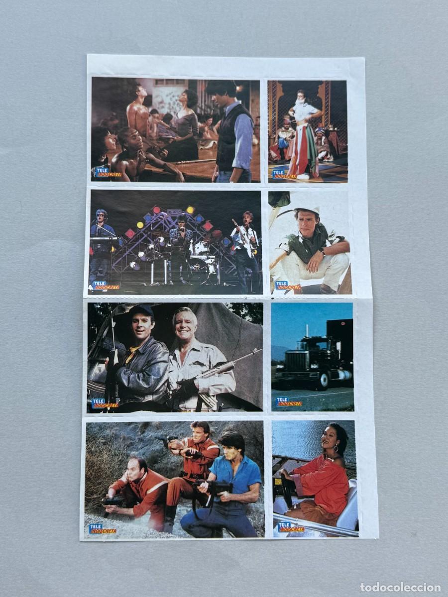 Coleccionismo cromos antiguos: Hoja de cromos Tele Indiscreta. Varias series: Serie V, Un, dos tres, Equipo A. 8 cromos.