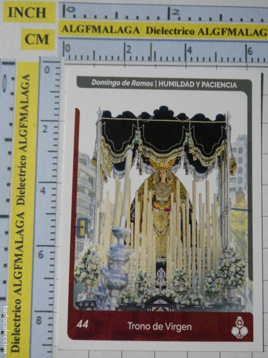 Coleccionismo cromos antiguos: CROMO TARJETA HOLY CARDS SEMANA SANTA M&Aacute;LAGA. 44 HUMILDAD Y PACIENCIA TRONO DE LA VIRGEN