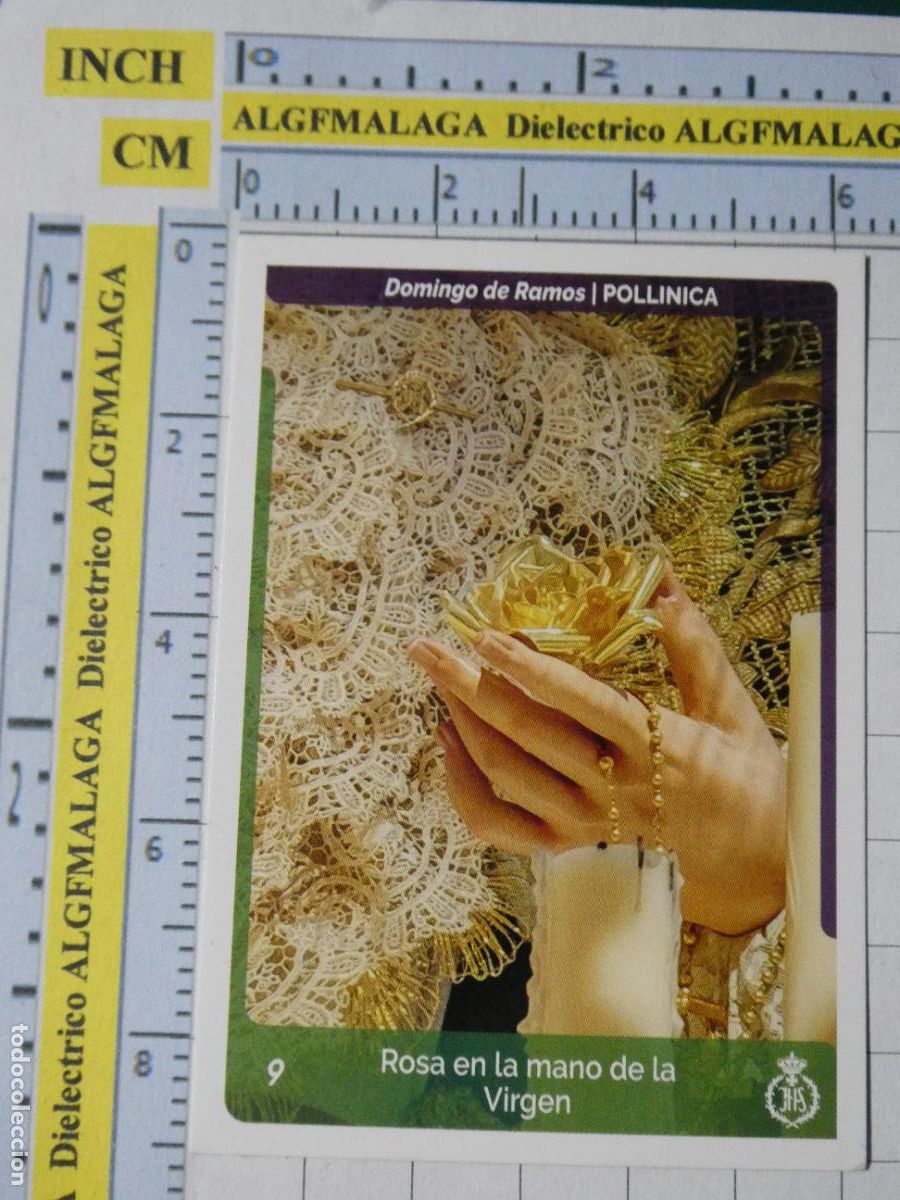 Coleccionismo cromos antiguos: CROMO TARJETA HOLY CARDS SEMANA SANTA M&Aacute;LAGA. 9 POLLINICA ROSA EN LA MANO DE LA VIRGEN