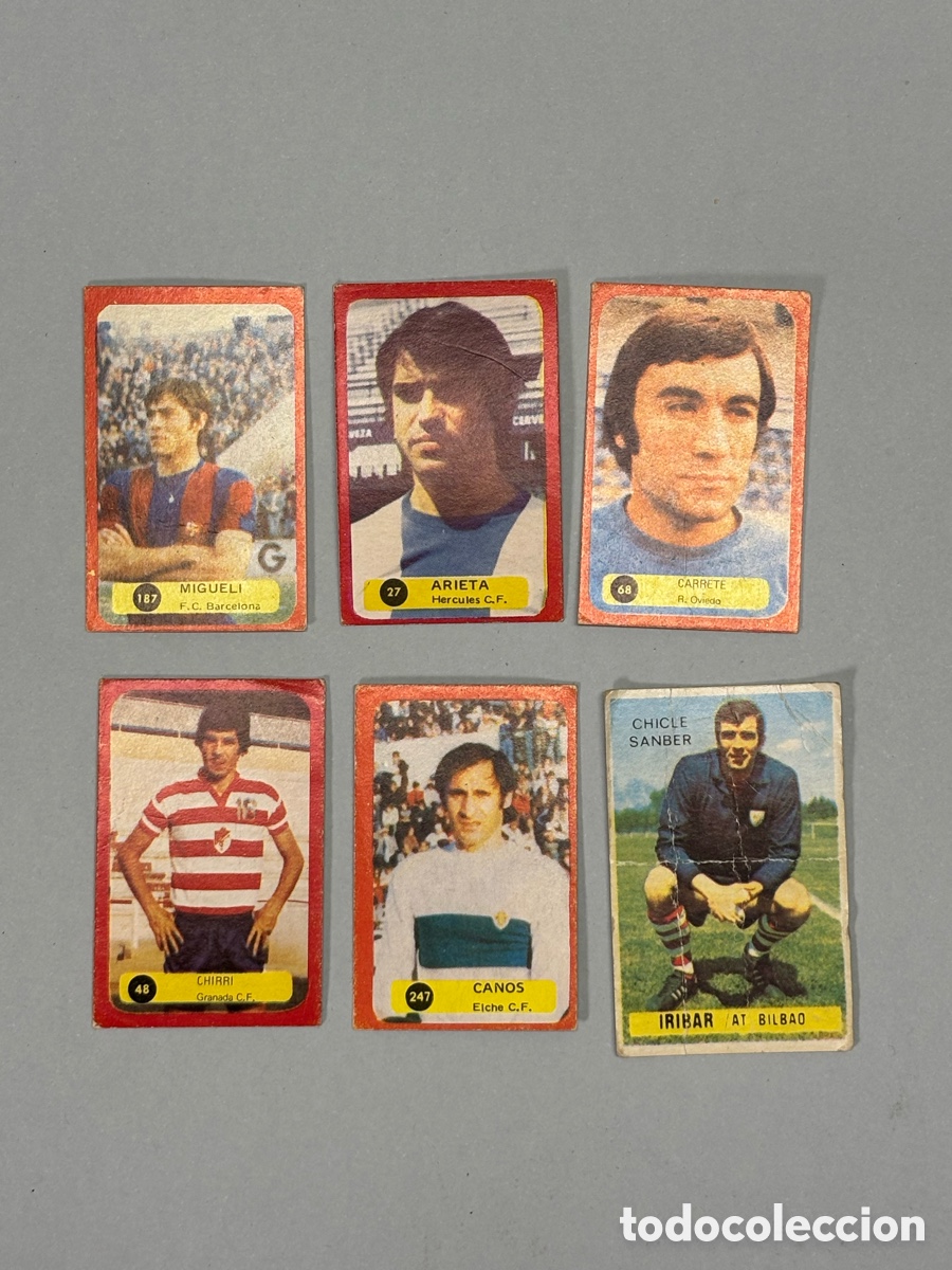 Coleccionismo cromos antiguos: Lote de 6 cromos antiguos de f&uacute;tbol Chicle Sanber, temporada 1974-1975.