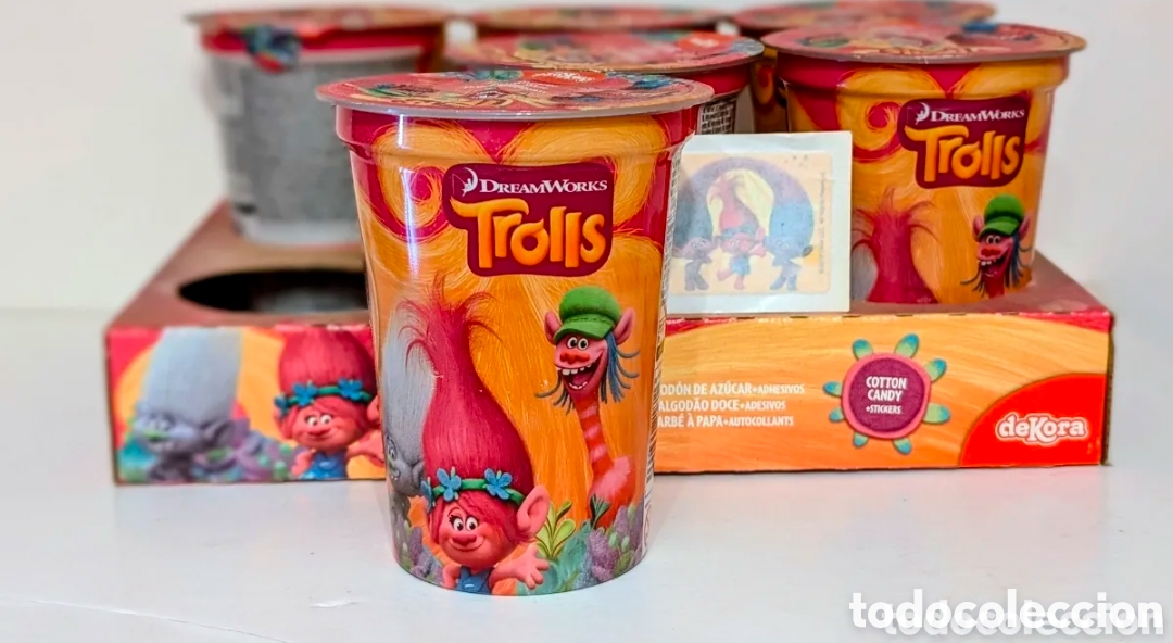 Coleccionismo cromos antiguos: Envoltorios vasos Cotton Candy. Stickers cromos sin abrir Trolls. Dremworks. Adhesivos
