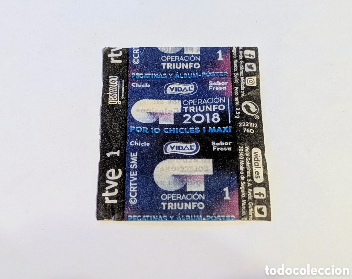 Coleccionismo cromos antiguos: Envoltorio Chicle Operaci&oacute;n Triunfo 2018 - Vidal. OT