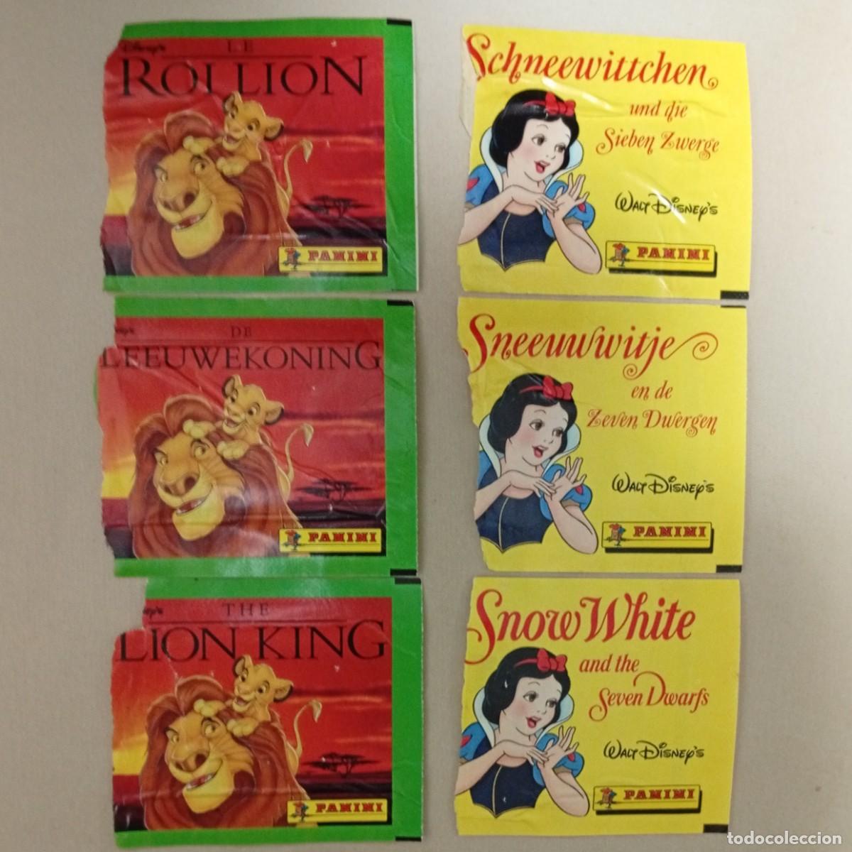 Coleccionismo cromos antiguos: LOTE SOBRES VACIOS DISNEY BLANCANIEVES Y EL REY LEON ENVOLTORIO PANINI