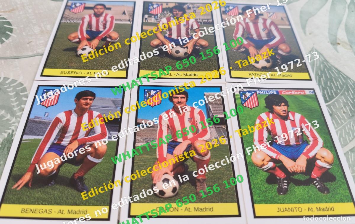 Coleccionismo cromos antiguos: Lote 6 cromos no editados At. Madrid - FHER 1972-1973 DISGRA 72 73 EDICI&Oacute;N COLECCIONISTA 2026 TABAZK
