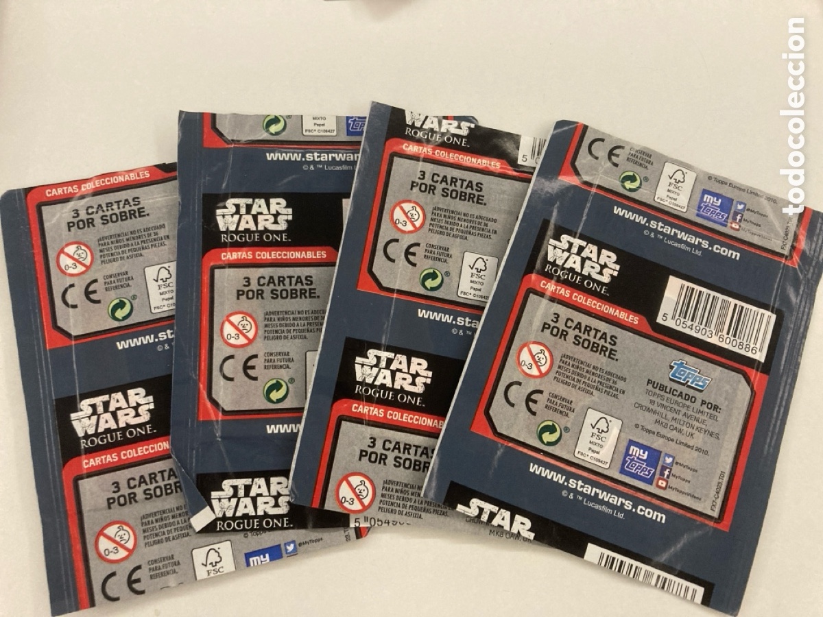 Coleccionismo cromos antiguos: 4 Sobres de cromos Star Wars Rogue one Force Attax - Foto 2