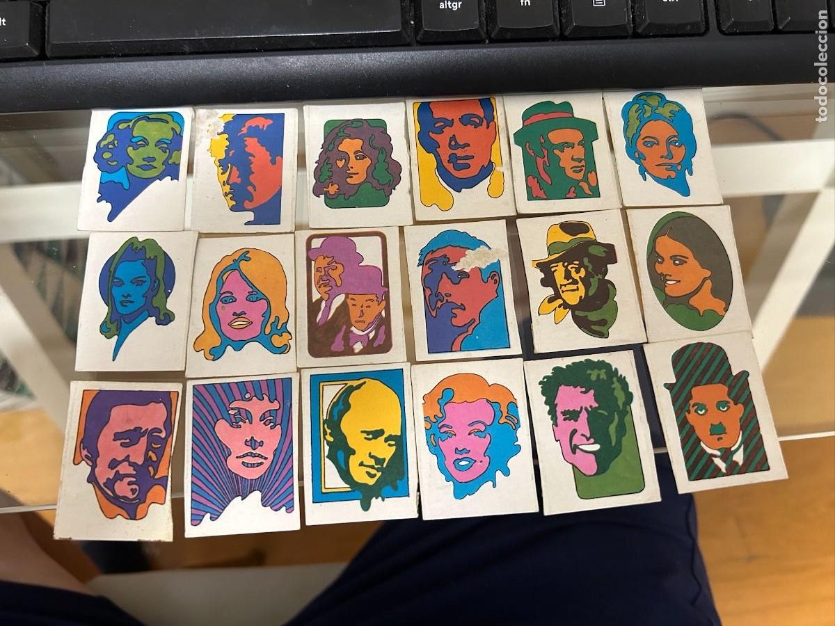Coleccionismo cromos antiguos: andy warhol 18 cromos marylyn-charlot-gordo y flaco y 15 mas como se ven