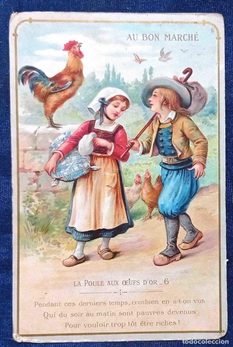 Coleccionismo cromos antiguos: CROMO LA GALLINA DE LOS HUEVOS DE ORO. 6. LA POULE AUX OEUFS D'OR. REGALO DE AU BON MARCHE, 1900.