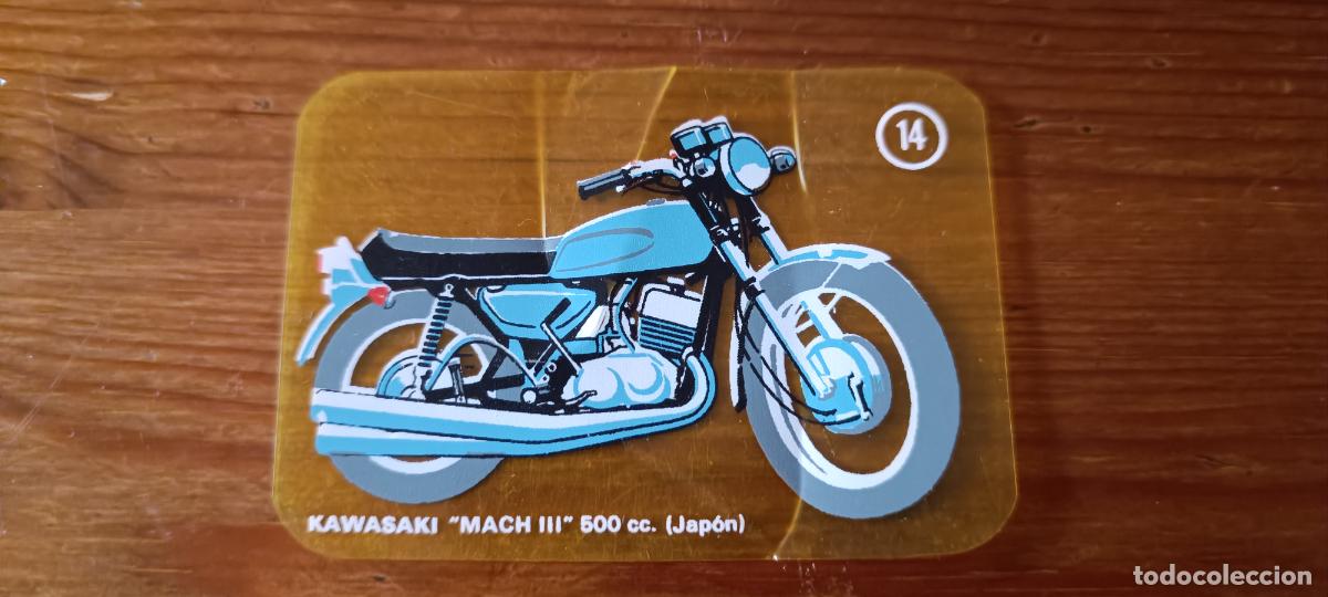 Coleccionismo cromos antiguos: CROPAN MOTOS MODERNAS. Cromo N&ordm; 14: KAWASAKI MACH III 500 cc (Jap&oacute;n) - A&ntilde;os 70 fondo amarillo