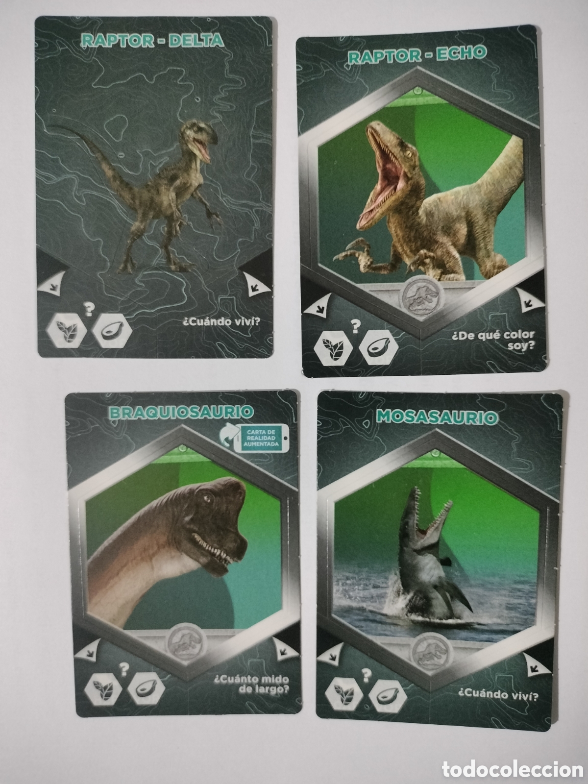Coleccionismo cromos antiguos: Lote de 4 cromocartas Jurassic World Dinosaurios Supermercados DIA n&deg; 16, 17, 57 y 59