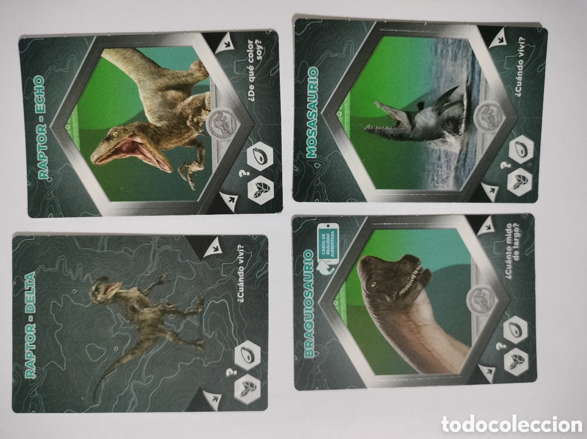 Coleccionismo cromos antiguos: Lote de cromocartas Jurassic World Dinosaurios Supermercados DIA n&deg; 16, 17, 57 y 59