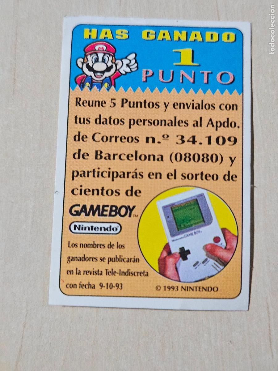 Coleccionismo cromos antiguos: PEGATINA CROMO BIMBO BIMBOCAO BONY Y TIGRETON SUPER MARIO BROS 1 PUNTO GAME BOY