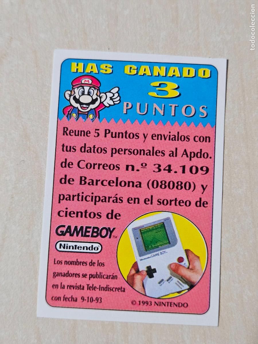 Coleccionismo cromos antiguos: PEGATINA CROMO BIMBO BIMBOCAO BONY Y TIGRETON SUPER MARIO BROS 3 PUNTOS GAME BOY