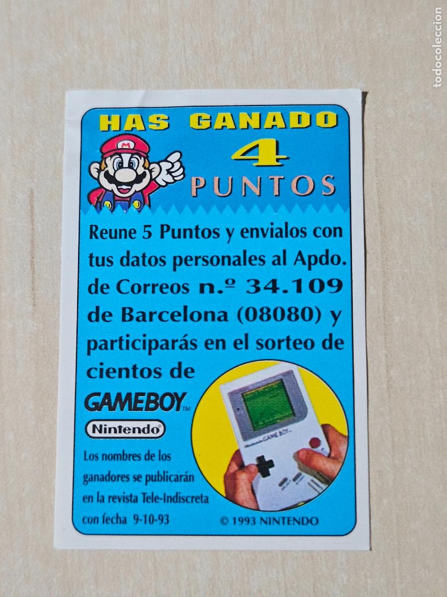 Coleccionismo cromos antiguos: PEGATINA CROMO BIMBO BIMBOCAO BONY Y TIGRETON SUPER MARIO BROS 4 PUNTOS GAME BOY