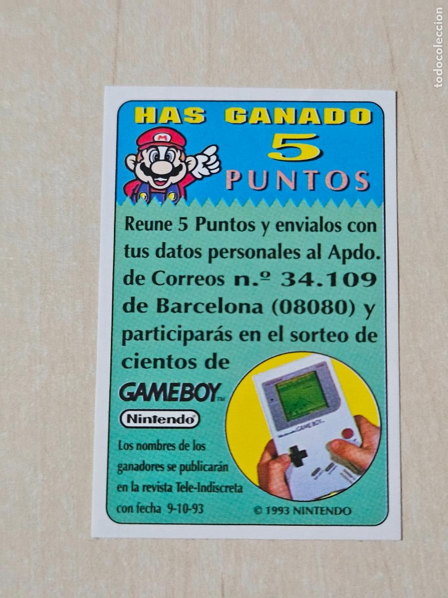 Coleccionismo cromos antiguos: PEGATINA CROMO BIMBO BIMBOCAO BONY Y TIGRETON SUPER MARIO BROS 5 PUNTOS GAME BOY
