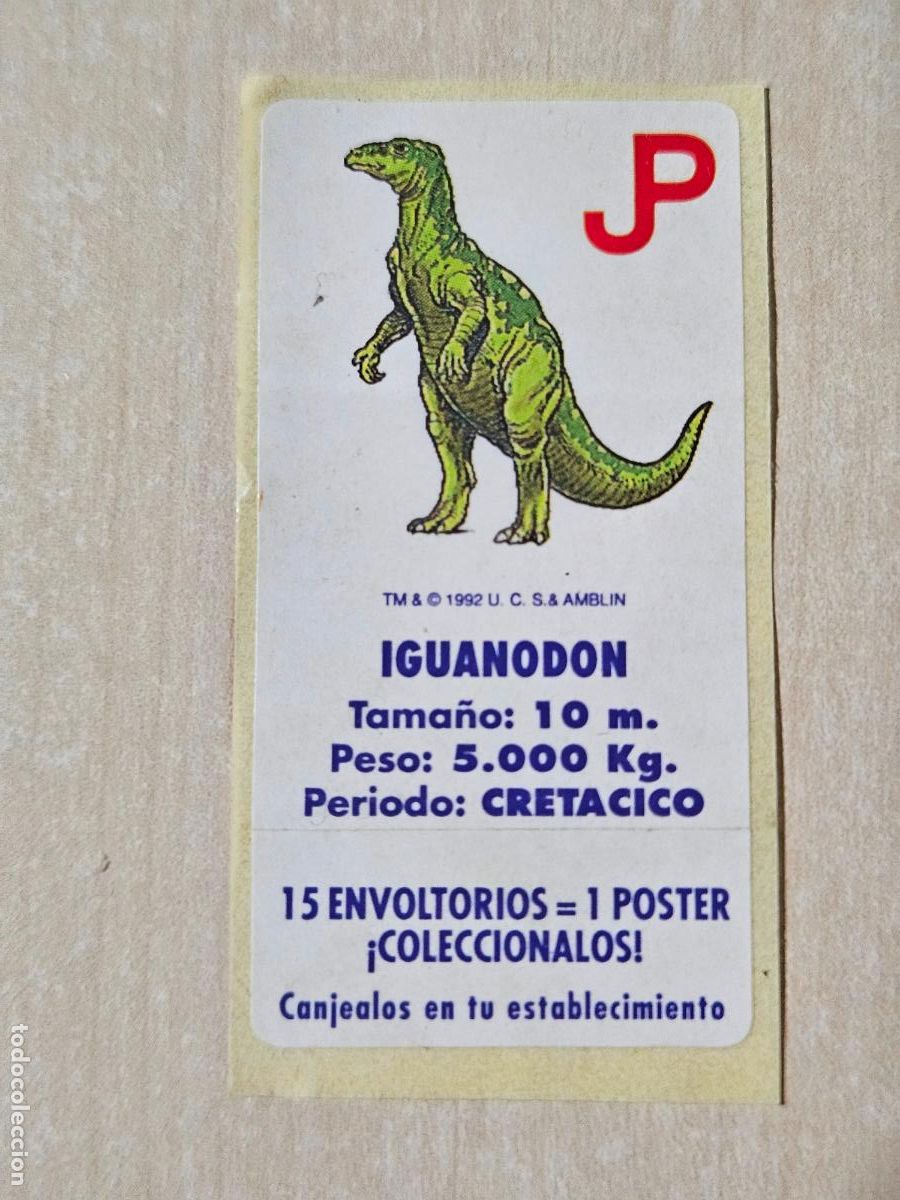Coleccionismo cromos antiguos: IGUANODON ANTIGUO CROMO PEGATINA CHICLE DINOSAURIOS A&Ntilde;O 1992 JURASSIC PARK PARQUE JUR&Aacute;SICO