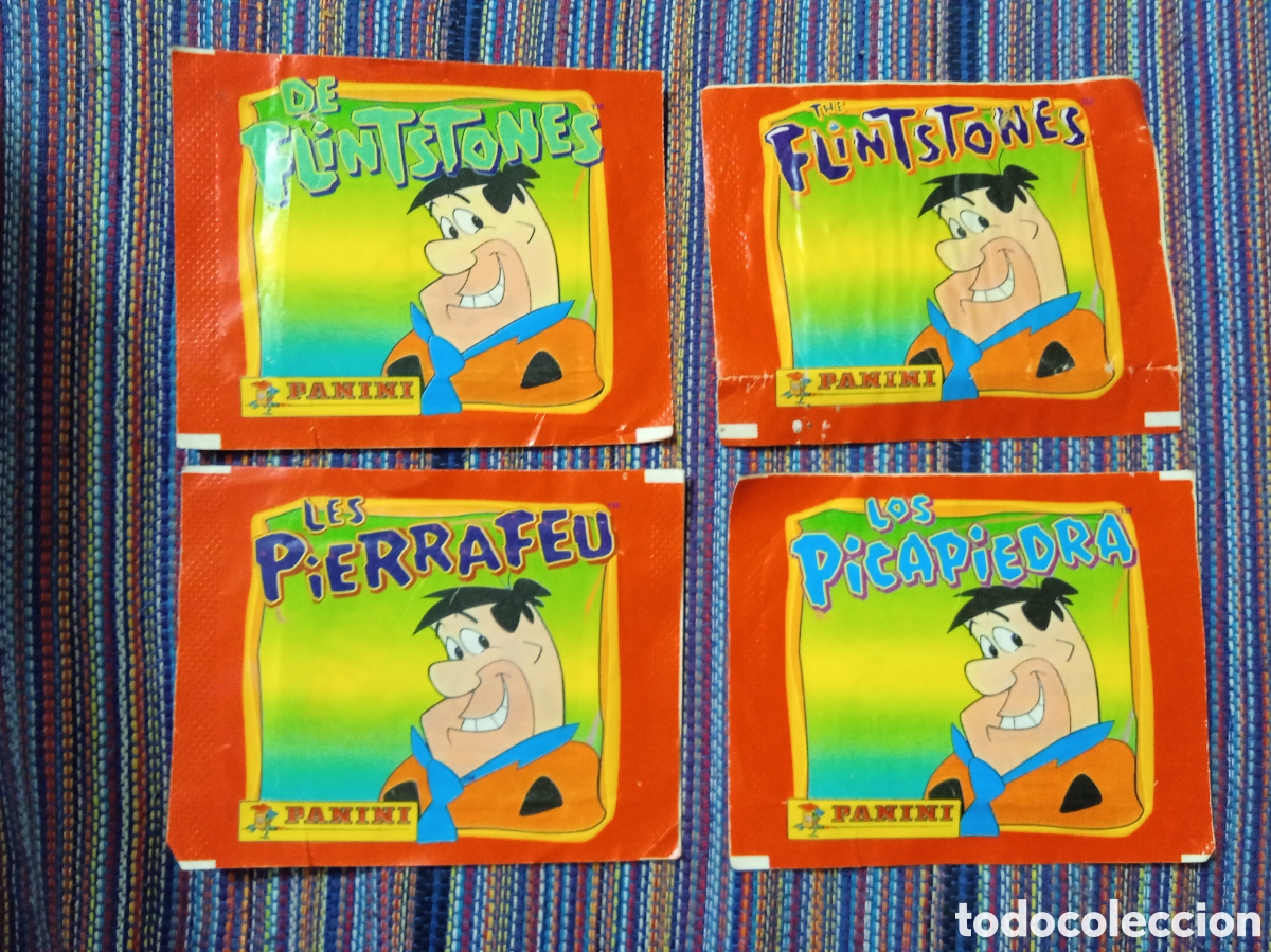 Coleccionismo cromos antiguos: LOS PICAPIEDRA CUATRO SOBRES CON CROMOS ESPA&Ntilde;A FRANCIA INGLATERRA ITALIA