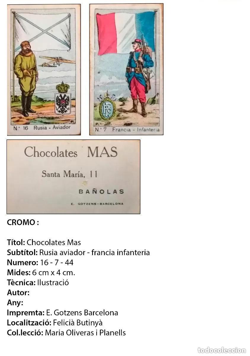 Collectionnisme Cartes &agrave; collectionner anciennes: romo MILITAR ESCUDO Y BANDERA RUSIA - francia - austria - CHOCOLATES Mas - n&ordm; 16 - 7 - 44