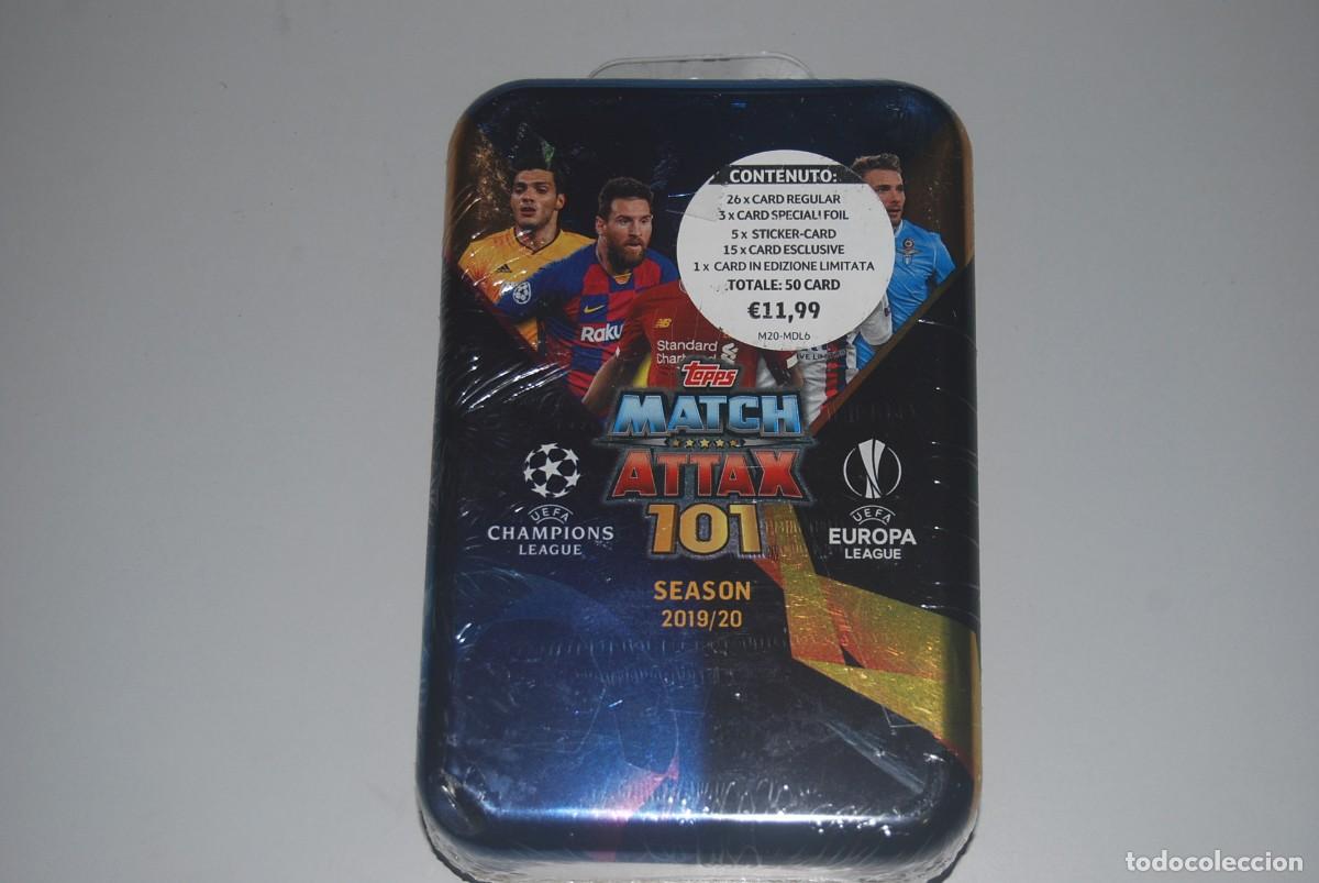 Coleccionismo cromos antiguos: LATA PRECINTADA MATCH ATTAX UEFA EUROPA LEAGUE 2019-2020 MESSI EN PORTADA LATA, CONTIENE 50 CARD