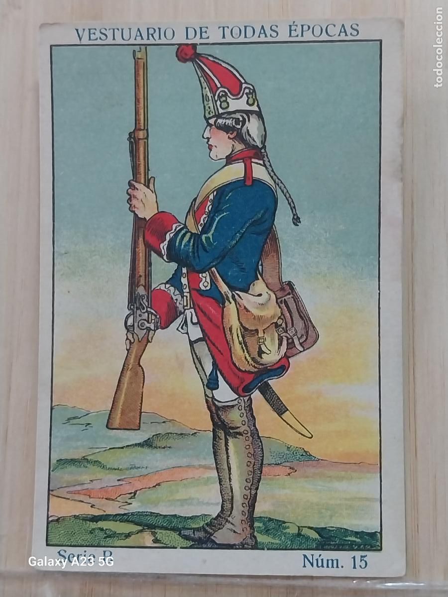 Coleccionismo cromos antiguos: GRANADERO ESPA&Ntilde;A S XVIII SOLDADO A&Ntilde;OS 1920 CROMO 15 PROMO CHOCOLATES 9.8X6.7CMS VESTUARIO TRAJE ++