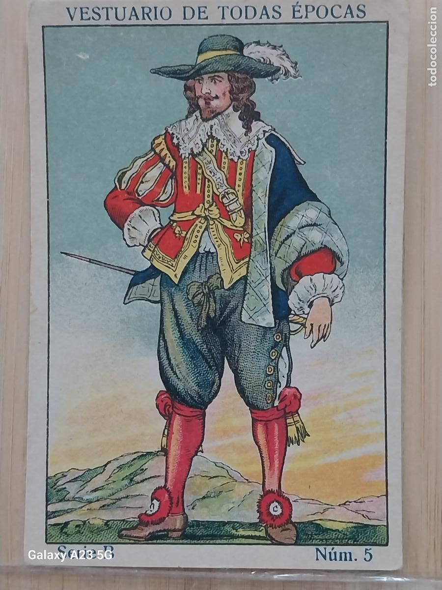 Coleccionismo cromos antiguos: TRAJE EPOCA FELIPE BORBON 1702 A&Ntilde;OS 1920 CROMO 5 **** PROMO CHOCOLATES 9.8X6.7CMS VESTUARIO