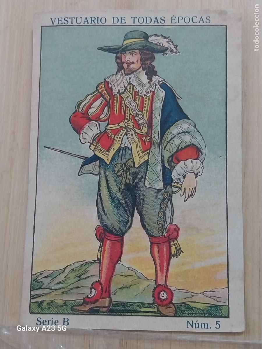 Coleccionismo cromos antiguos: TRAJE EPOCA FELIPE BORBON 1702 A&Ntilde;OS 1920 CROMO 5 PROMO CHOCOLATES 9.8X6.7CMS VESTUARIO