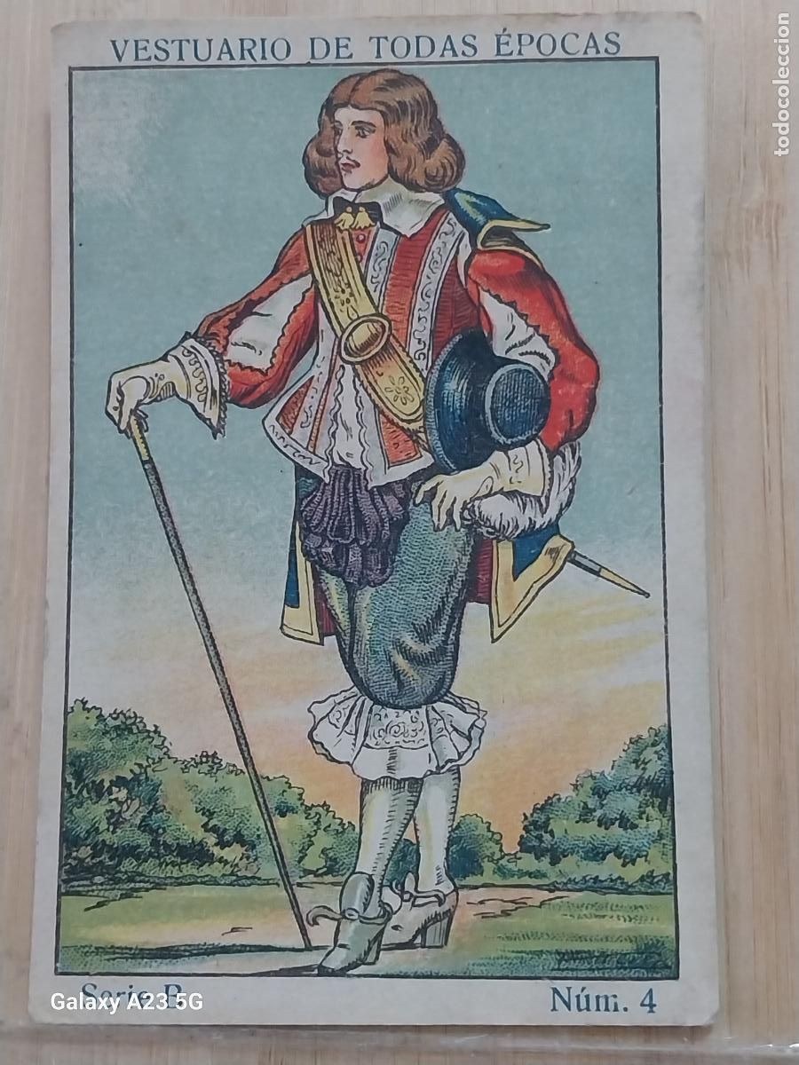 Coleccionismo cromos antiguos: TRAJE CABALLERO EPOCA CARLOS II A&Ntilde;OS 1920 CROMO 4 --**** PROMO CHOCOLATES 9.8X6.7CMS VESTUARIO