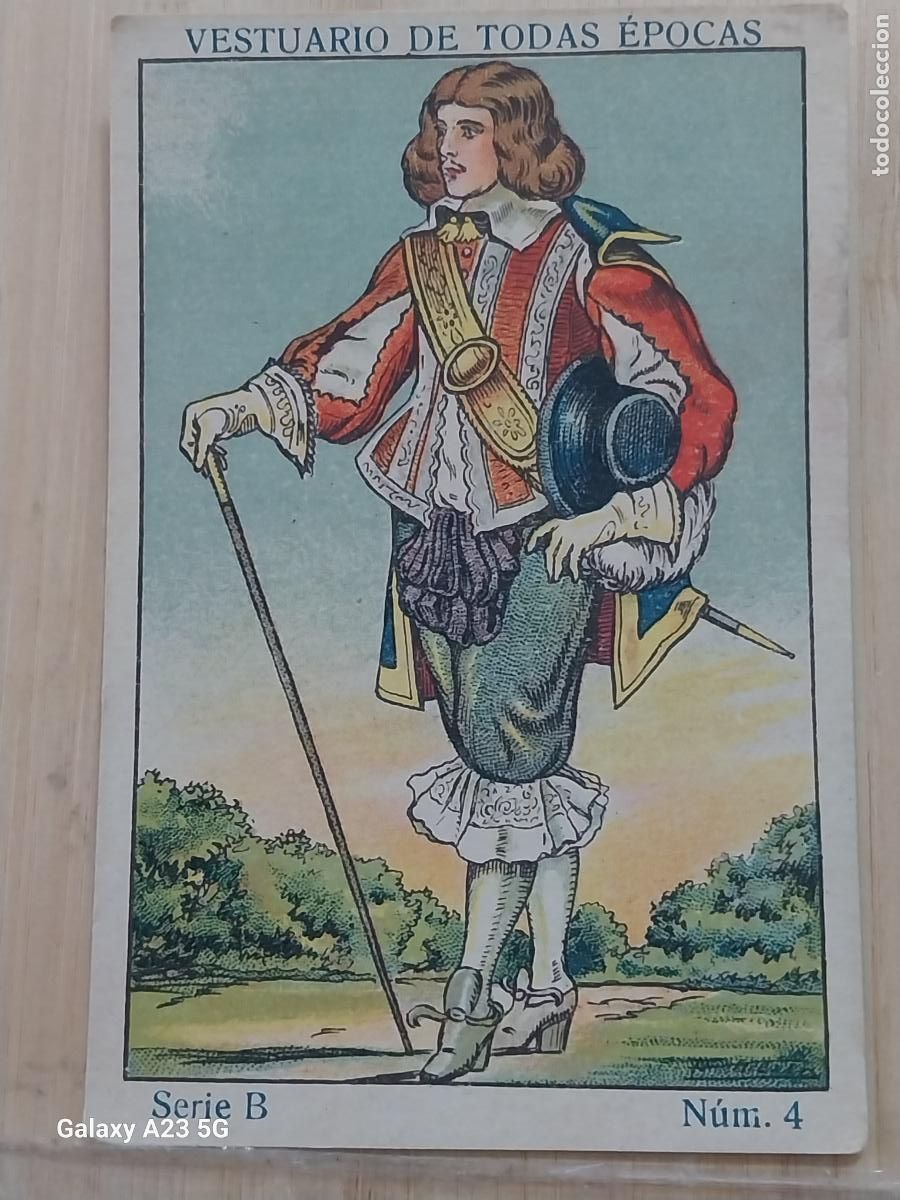 Coleccionismo cromos antiguos: TRAJE CABALLERO EPOCA CARLOS II A&Ntilde;OS 1920 CROMO 4 -**** PROMO CHOCOLATES 9.8X6.7CMS VESTUARIO