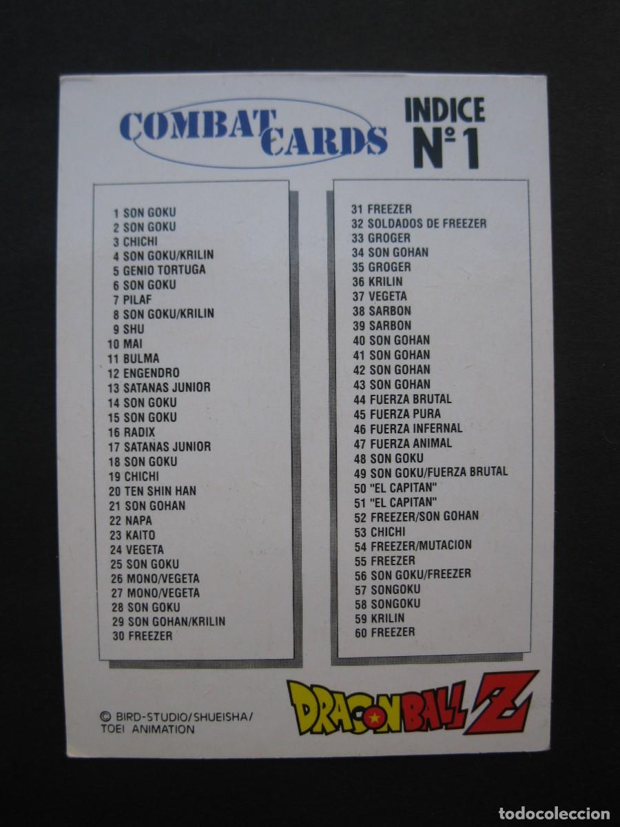 Coleccionismo cromos antiguos: DRAGON BALL Z - COMBAT CARDS - CARD &Iacute;NDICE N&ordm; 1 - PANINI.