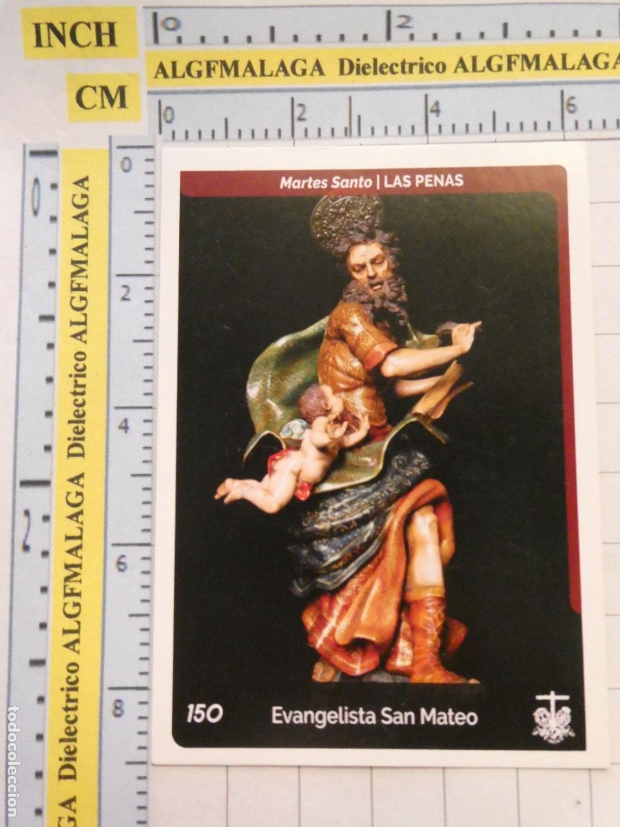 Coleccionismo cromos antiguos: CROMO TARJETA HOLY CARDS SEMANA SANTA M&Aacute;LAGA. 150 LAS PENAS EVANGELISTA SAN MATEO